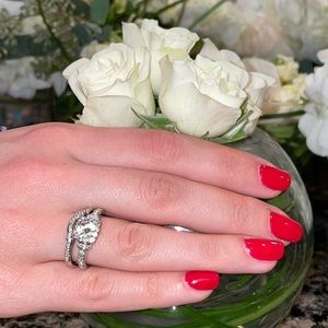 Sterling Silver Lab Created Sapphire Cushion Cut 2 pc Engagement Bridal Ring Set